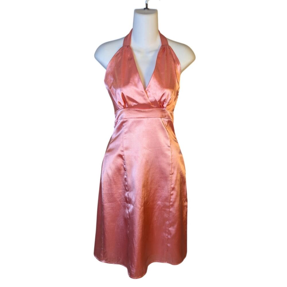 Vintage Y2K Pink Satin Halter Dress OOAK Handmade Slip 90s 2000s